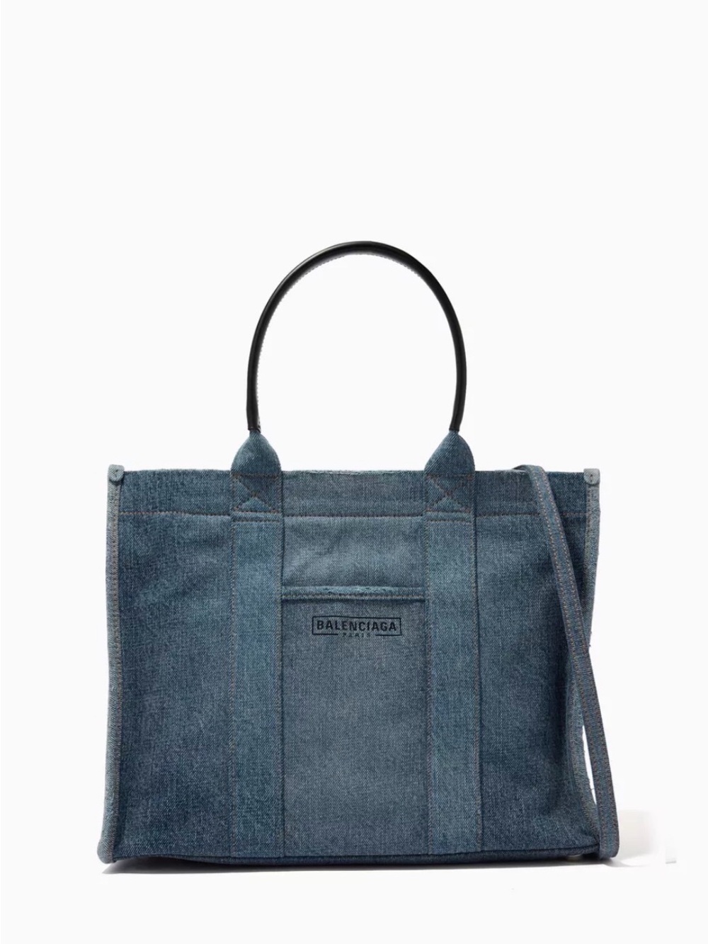 Balenciaga Denim Tote in Blue with Black Handles